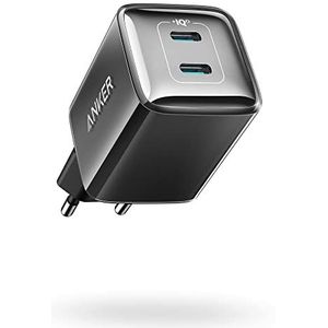 Anker Anker Nano Pro, 521 oplader, compacte 40 W PIQ 3.0 dual-port USB-C voeding, compatibel met iPhone 15/14/13/12-serie, iPad Mini, MacBook Air en meer, zwart ijs