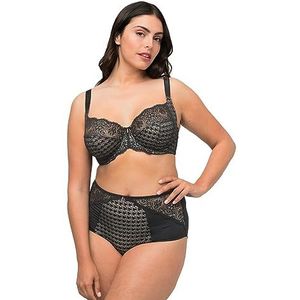 Ulla Popken Dames Wire-Bra, Houndstooth BH, zwart, 100E