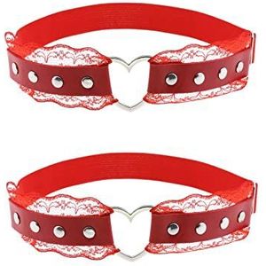 alisikee 2 stuks verstelbare kanten hartvormige dijen, elastische beenbeschermers voor dames, rood, One size