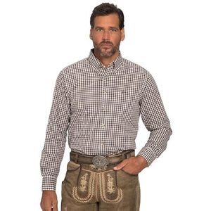 JP 1880, Heren Grote Maten Geruit Shirt, donkerbruin, 3XL