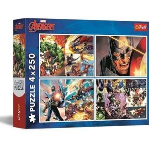 Trefl - 4-in-1 puzzels: Marvel The Avengers, heroïsche dagen - 4 x 250 Stukjes - Set met vier puzzels voor tieners