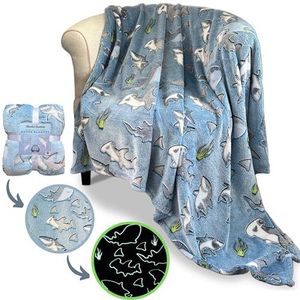 Blanket Buddies Haaiendeken: Glow in the Dark, gezellige, zachte, warme fleece deken voor jongens en meisjes, 127 x 152 cm (blauw)