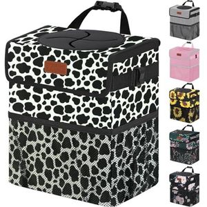 Vankor Auto Vuilnisbak voor Auto Schattig, Auto Prullenbak Bin Opknoping Waterdichte Automotive Auto Vuilnisbakken Lekbestendig Voertuig Prullenbak Koe Print