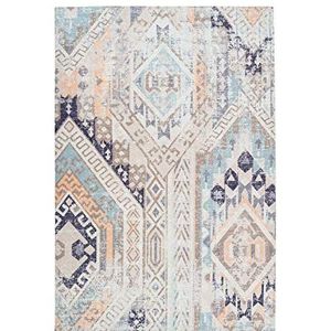 One Couture Vintage tapijt Ethno Design Azteekse Maya Inka patroon tapijten crème blauw beige woonkamertapijt eetkamertapijt tapijtloper gang loper, maat: 120cm x 170cm