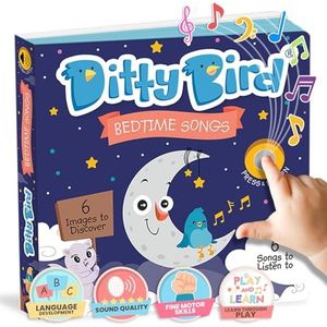 DITTY BIRD Bedtime Songs Kinderliedjes geluidenboek - Babyspeelgoed met muziek en geluid. Met 6 geluidsknoppen om Engels te leren. Perfect voor kinderen vanaf 1 jaar die tweetalig worden opgevoed.