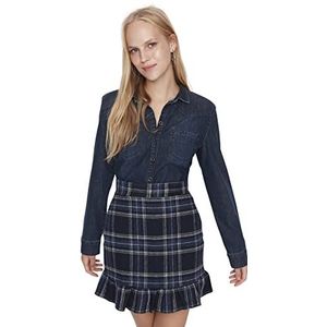 Trendyol Dames Vrouw Mini Ruche Zoom Zeemeermin Geweven Rok, Blauw, 36, Blauw, 62