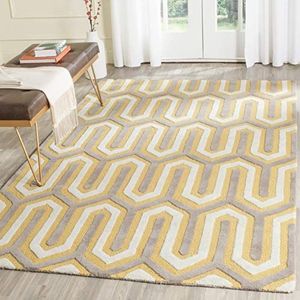 Safavieh Leta getextureerd gebied tapijt, handgetuft wol tapijt in goud/grijs, 91 X 152 cm