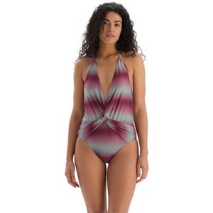 Dagi Damesmode, laag uitgesneden eendelig badpak, Bordeaux - Groen, 40