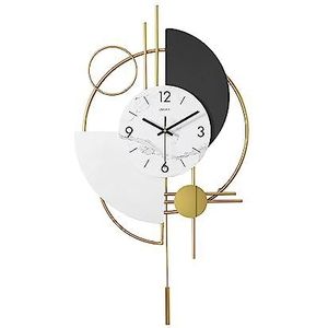 Homary Moderne 16,5 inch decoratieve grote wandklokken voor woonkamer, 3D ronde wandklok,gouden slinger geometrische mute metalen digitale huisklok