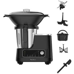 Moulinex HF4568 Click Chef keukenmachine met kookfunctie (1400 watt, 12 snelheden, totaal volume: 3,6 liter, 28 functies, incl. accessoires en receptenboek) zwart