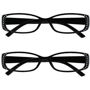 Leesbril Zwarte Diamonte Stijl Lezers Waarde 2 Stuks Ontwerper Stijl Vrouwen Dames RR93-1 +2,00