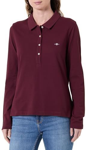 GANT - Shirt - Wijnrood - Lange Mouw - Slanke Pasvorm