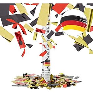Relaxdays confetti kanon, 40 cm, tot 8 m hoogte, party popper Duitsland, voor WK voetbal, carnaval, zwart-rood-goud