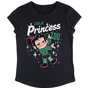 Disney Women's Wreck-It Ralph 2-Princess Too Organic Roll Sleeve T-shirt, zwart, L, zwart, L