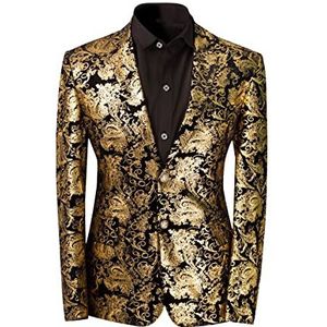 Mannen luxe casual fluwelen jurk pak slim fit bloemen prints stijlvolle blazer jassen chique jassen, Goud, XS