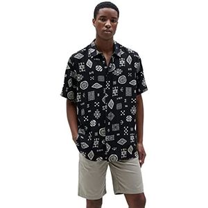 Koton Klassiek shirt met korte mouwen voor heren, etnisch bedrukt, Black Design (9D9), M