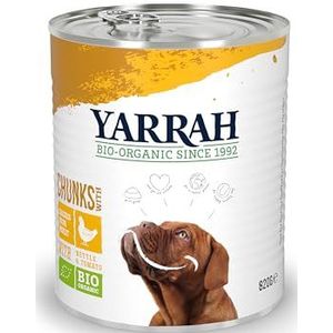 YARRAH Biologisch hondenvoer, brokjes kip, brandnetel, tomaat 820 g, verpakking van 6 stuks (6 x 820 g)