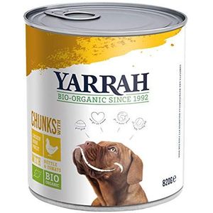 YARRAH Biologisch hondenvoer, brokjes kip, brandnetel, tomaat 820 g, verpakking van 6 stuks (6 x 820 g)