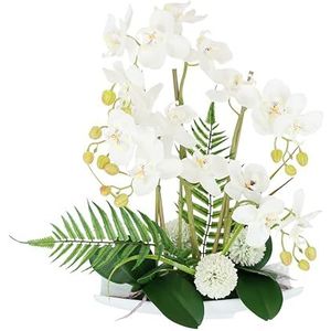 Flair Flower Kunstorchidee in keramische schaal, kunstbloem, kunstorchidee, phalaenopsis met pot, kunstplant, bruiloft, decoratie, vlinder, decoratieve bloem, zijden bloemen, bloemstukken, wit