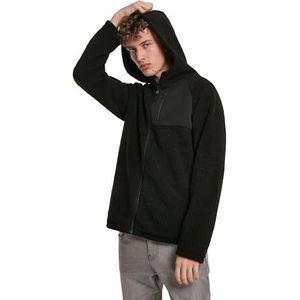 Urban Classics Herenjas Sherpa Zip Jacket Teddy jas met capuchon, zwart (Black 00007), XL