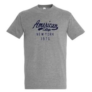 AMERICAN COLLEGE USA T-shirts met korte mouwen voor dames en heren, Grijs, L