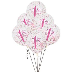 Unique Party 58165 PARTYKIT 12 inch roze en gouden latex ballonnen | Leuke eerste verjaardag | 6ct, roze & goud