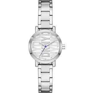 DKNY Soho Horloge voor dames, Quartz uurwerk met horlogeband van roestvrij staal, leer of silicone, Zilvertint en rookgrijs, 28MM