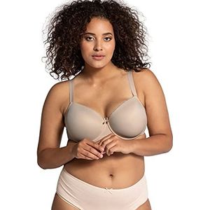 Ulla Popken 697144 Beugelbeha voor dames tot 110D | dessous, zachte cups, verstelbare bandjes, naadloos, effen en sierstrik, nude, 90D