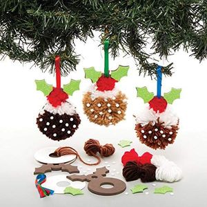 Baker Ross AT207 kerstballen pompon kerstspudding (3 stuks) - knutselset kinderen met Kerstmis, gesorteerd