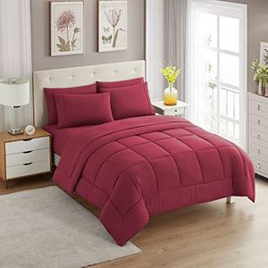 Sweet Home Collection Ultra Soft Down Alternatieve Set & Luxe Lakens, Polyester, Bordeaux Rood, Koningin