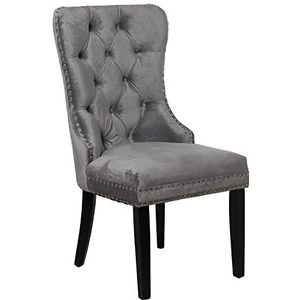 DRW Set van 2 stoelen van fluweel en hout, zitvlak 48 cm, grijs, 52 x 63 x 100 cm, zithoogte 48 cm