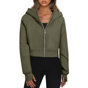 Trendy Queen Womens Zip Up Hoodies Jassen Bijgesneden Sweatshirts Fleece Herfst Outfits Casual Comfy Y2k Tops Winter Kleding 2025, Leger groen, M