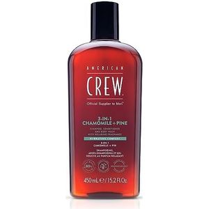 American Crew 3-in-1 Kamille & Dennen Shampooing, Conditioner & Body Wash voor Haar en Lichaam (450ml), Versterkend, Hydraterend en Verzachtend.