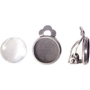 INNSPIRO Medaillon-oorbellen van metaal, zilverkleurig, antiek, met cabochon-glas, diameter 10 mm., 10mm, Metaal