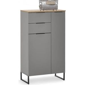 Stella Trading DENVER Badkamercommode in grijs/Evoke eikenlook, FSC-gecertificeerd, badkamerkast met veel opbergruimte, houtmateriaal, 60 x 106 x 32 cm
