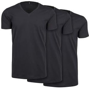 Build Your Brand Heren T-shirt licht T-shirt V-hals 3-pack, basic T-shirt voor mannen, V-hals, katoen, Donkerblauw, XXL
