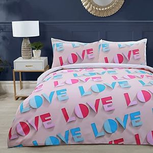 Sleepdown Love Island 3D Love TV Show Logo Blush Roze Zacht Gemakkelijk te onderhouden Dekbedovertrek Quilt Beddengoed Set met kussenslopen - King (220 cm x 230 cm)