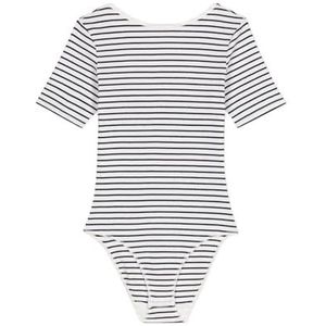 Petit Bateau A0CRY Body met korte mouwen, wit/blauw, dames, XXS, Wit/Blauw, XXS