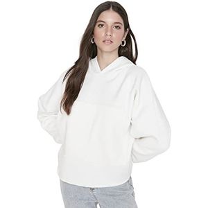 Trendyol Effen relaxed sweatshirt met capuchon voor dames, Ecru, XL