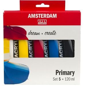 Amsterdam Standard Series Acrylverf Set | Kleurentheorie Meng Set (5 x 120 ml Tubes) | Primaire Kleuren + Zwart & Wit