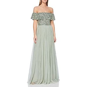 Maya Deluxe Vrouwen dames bardot jurk maxi verfraaid hoogte rijk taille mouwloze tule voor bruiloft gast prom afstuderen bruidsmeisje, Groene lelie, 32