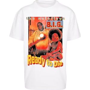 The Notorious B.I.G. Heren T-Shirt Biggie Ready To Die Oversize Tee, Merchandise Shirt voor mannen met Portret Print van Biggie Smalls, maten XS - XXL, wit, XS