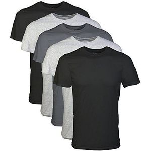 GILDAN Mannen Crew T-shirts, Multipack ondergoed (Pack van 5), Black/Sport Grey/Charcoal (5-pack), S