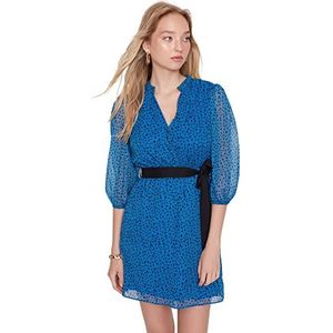 Trendyol Vrouwen Vrouw Regular Ruche Zoom Polo hals Geweven Jurk, Donkerblauw, 36