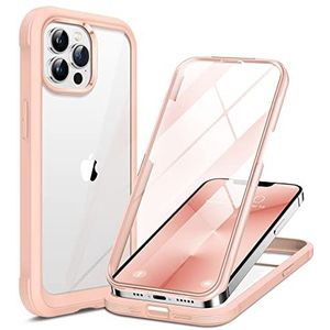 Miracase Hoesje compatibel met iPhone 13 Pro, 6,1 inch, glazen schermbeschermer, volledige rubberen bumper hoes (zandroze)