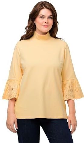 Ulla Popken - Sweatshirt - Geel - Katoen - Normale Pasvorm