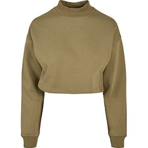 Urban Classics Dames sweatshirt Dames Cropped Oversized Sweat High Neck Crew, kort gesneden trui voor vrouwen, verkrijgbaar in vele kleuren, maten XS - 5XL, tiniolive, XL