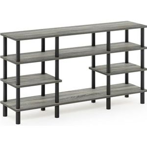 Furinno Toolless TV Stands, Hout, Frans Eiken Grijs/Zwart, one size