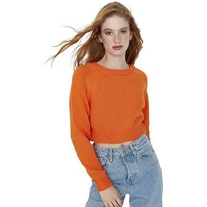 Trendyol Dames Regular Basic Crew Neck Knitwear Sweater, Oranje, S
