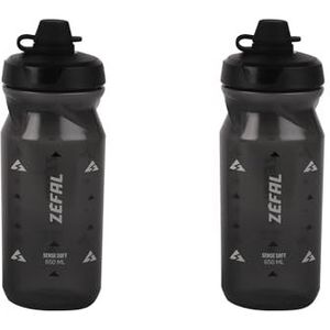 Zéfal Sense Soft 65 No-Mud Set van 2 jerrycans voor fiets en mountainbike, zachte en geurloze sportfles, BPA-vrij, siliconen speen, rookzwart, 2 x 650 ml